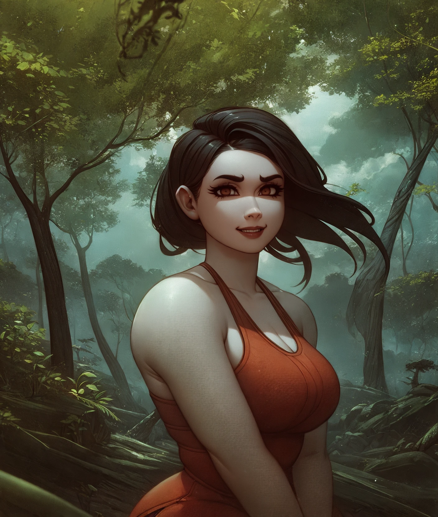(high_aesthetic:1.2), art by tashoelle, art by kipteitei, beach, (Briton Rivière art style),
plump, masterpiece, impressionism, 1girl, (solo), mature female, dress, cloud, sky, forest, (upper body), looking at viewer, smile, arms behind back