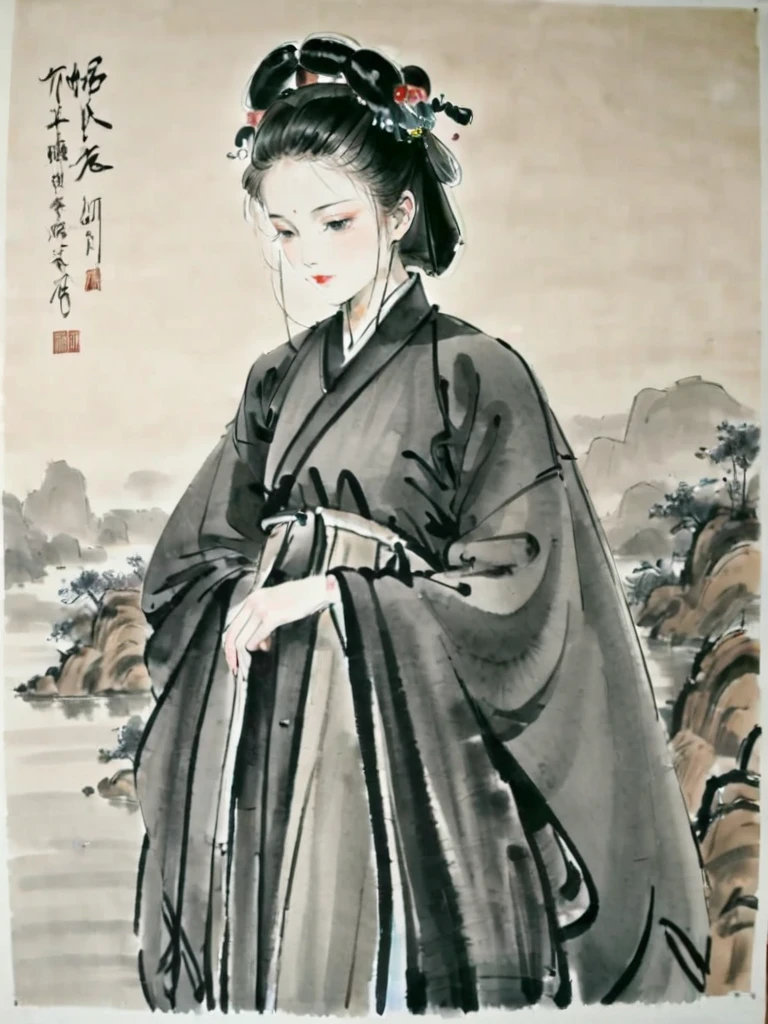 <lora:xl_shuimo-000012:1>,ink wash painting,chinese clothes,