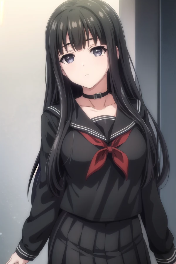 rinnebyakuya, <lora:rinne byakuya ova-lora-nochekaiser:1>,
rinne byakuya, long hair, bangs, black hair, (black eyes:1.5), blunt bangs,
BREAK skirt, thighhighs, long sleeves, school uniform, serafuku, choker, black thighhighs, black skirt, collar, zettai ryouiki, black serafuku,
BREAK indoors, classroom,
BREAK looking at viewer, (cowboy shot:1.5),
BREAK <lyco:GoodHands-beta2:1>, (masterpiece:1.2), best quality, high resolution, unity 8k wallpaper, (illustration:0.8), (beautiful detailed eyes:1.6), extremely detailed face, perfect lighting, extremely detailed CG, (perfect hands, perfect anatomy),