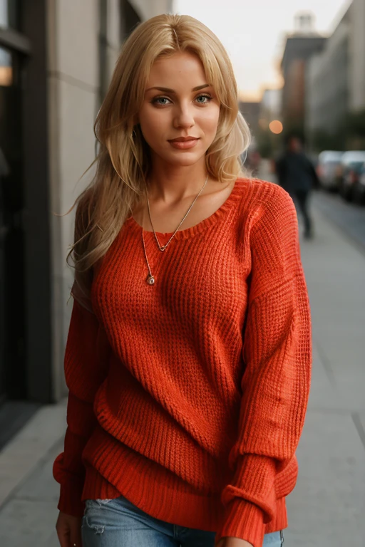 c4m3r0nd,red sweater, blonde hair, upper body <lora:c4m3r0nd:1>