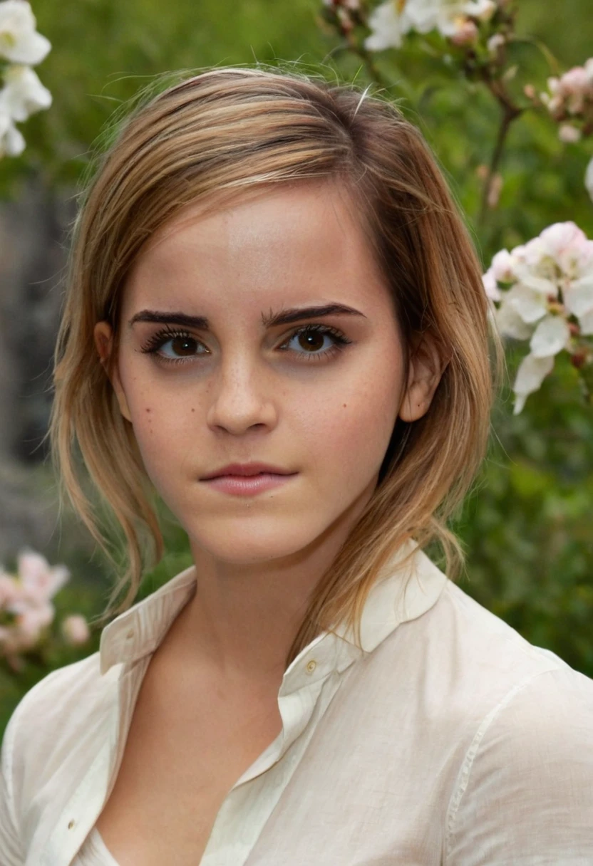 a beautiful picture of emma watson,long hair, detailed skin texture,masterpiece, face focus, photorealistic, woman, 4k, HDR, backlighting, bloom, light, RAW color photo,(fully in frame:1.1), (blush:0.5), (goosebumps:0.5), wearing a white shirt, <lora:3emmawat:1> , photorealistic, cinematic lighting, park background, outdoors