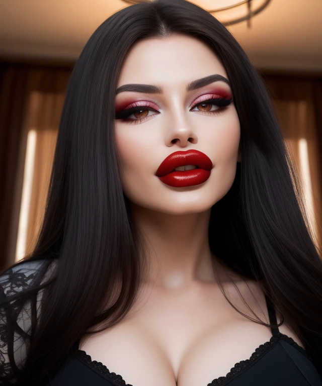 beautiful kiss , cleavage, (good composition) (8k UHD) <lora:fakelips_1:1> red lips fakelips