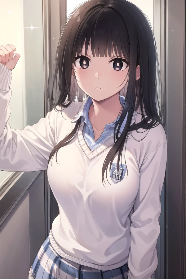 minamishirahama, <lora:minami shirahama manga-lora-nochekaiser:1>,
minami shirahama, long hair, bangs, blunt bangs, (black eyes:1.5), (bright pupils:1.5),
BREAK skirt, plaid, plaid skirt, sweater, long sleeves, shirt, white shirt, collared shirt, (white sweater:1.5),
BREAK indoors, classroom,
BREAK looking at viewer, (cowboy shot:1.5),
BREAK <lyco:GoodHands-beta2:1>, (masterpiece:1.2), best quality, high resolution, unity 8k wallpaper, (illustration:0.8), (beautiful detailed eyes:1.6), extremely detailed face, perfect lighting, extremely detailed CG, (perfect hands, perfect anatomy),