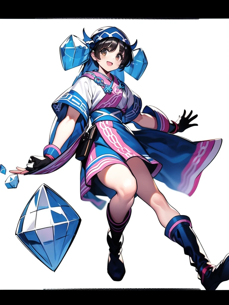 <lora:Rimururu:1>Rimururu, 1girl, solo, ice, black hair, 1990s (style), white background, full body, crystal, retro artstyle, simple background, ainu clothes, gloves, smile, boots
((((masterpiece)))), high quality, very_high_resolution, large_filesize, full color, masterpiece, best quality,4k,8k,