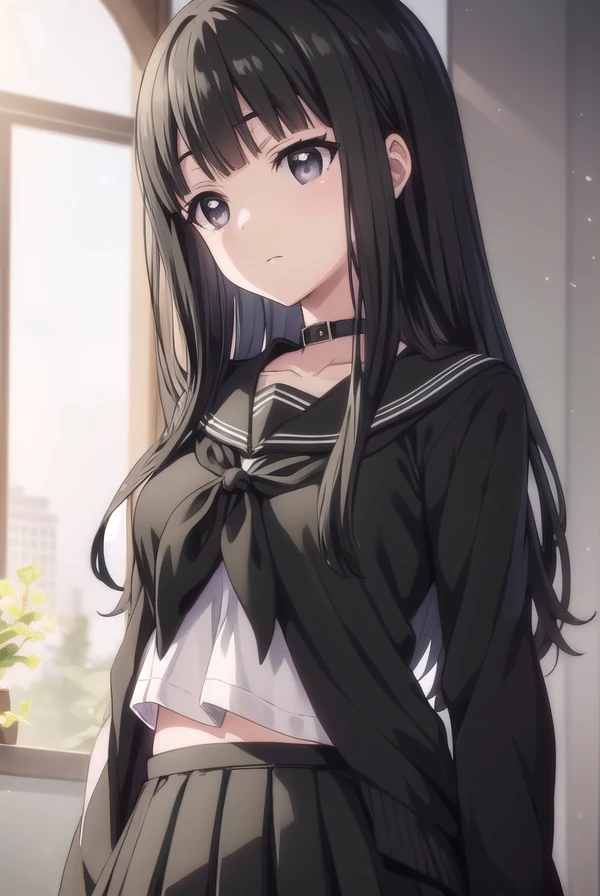rinnebyakuya, <lora:rinne byakuya ova-lora-nochekaiser:1>,
rinne byakuya, long hair, bangs, black hair, (black eyes:1.5), blunt bangs,
BREAK skirt, thighhighs, long sleeves, school uniform, serafuku, choker, black thighhighs, black skirt, collar, zettai ryouiki, black serafuku,
BREAK indoors, classroom,
BREAK looking at viewer, (cowboy shot:1.5),
BREAK <lyco:GoodHands-beta2:1>, (masterpiece:1.2), best quality, high resolution, unity 8k wallpaper, (illustration:0.8), (beautiful detailed eyes:1.6), extremely detailed face, perfect lighting, extremely detailed CG, (perfect hands, perfect anatomy),