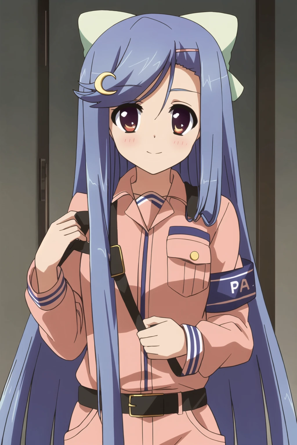 best quality,masterpiece,looking at viewer,huge filesize,full body,
Multi Pockets Jumpsuit Mechanic Uniform, <lora:007-æ¶åæç©ºçæ¡¥-è¤å éé³V2:0.7> toudou kasane,blue hair,long hair,hair ornament,hairclip,bow,crescent,hair bow,crescent hair ornament,very long hair,brown eyes,