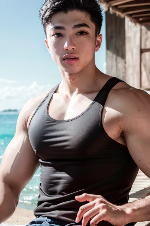 alec kevin, portrait, dynamic poses, tank top, muscular, face, realistic, high quality (absurdres, highres, ultra detailed), ((masterpiece)), ((best quality:1.1)), High Resolution, 8k,1boy, best quality, masterpiece, (photorealistic:1.4), 8k raw photo, 4k, high quality, masterpiece, best quality, highres, dynamic poses, realistic, detailed skin, mature male, high contrast <lora:new new alec-kevin-000009:1> <lora:more_details:0.2>