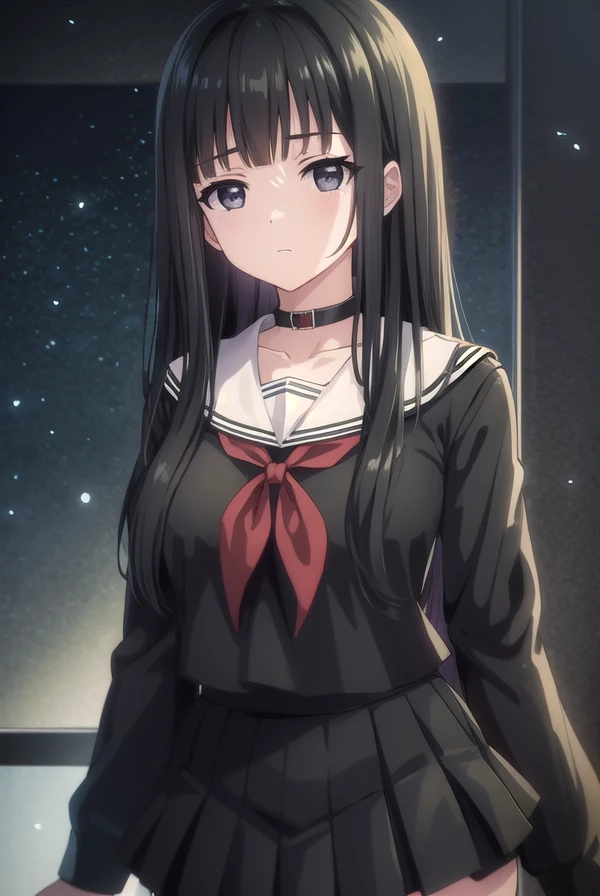 rinnebyakuya, <lora:rinne byakuya ova-lora-nochekaiser:1>,
rinne byakuya, long hair, bangs, black hair, (black eyes:1.5), blunt bangs,
BREAK skirt, thighhighs, long sleeves, school uniform, serafuku, choker, black thighhighs, black skirt, collar, zettai ryouiki, black serafuku,
BREAK indoors, classroom,
BREAK looking at viewer, (cowboy shot:1.5),
BREAK <lyco:GoodHands-beta2:1>, (masterpiece:1.2), best quality, high resolution, unity 8k wallpaper, (illustration:0.8), (beautiful detailed eyes:1.6), extremely detailed face, perfect lighting, extremely detailed CG, (perfect hands, perfect anatomy),