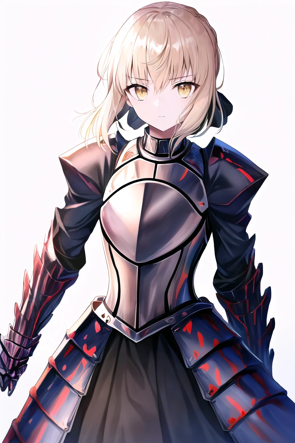 (high quality, high resolution:1.3), 4k, masterpiece, (simple background, white background:1.3),
BREAK
<lora:Saber_Alter-12:0.85>  Saber_Alter, armored dress, gauntlets, breastplate, armored dress, armor,faulds, standing, upper body, cowboy shot,<lora:GoodHands-beta2:1.0><lora:GoodHands-beta2:1.0>