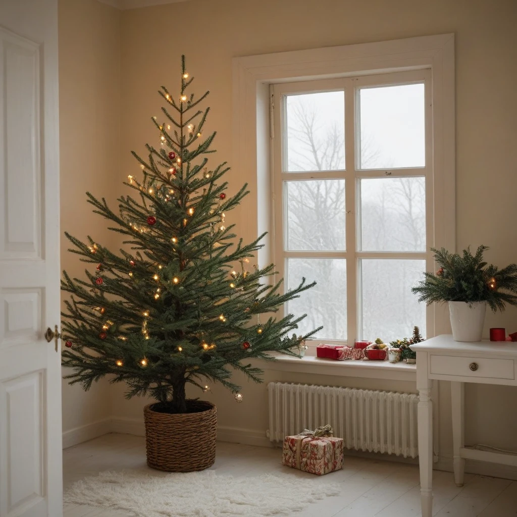 <lora:SDXL_Christmas_Sa_May:1> Christmas, a christmas tree in a room with a window