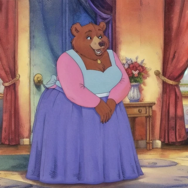 solo,
female,
mother_bear,
long legs,
tall,
feet,
paws,
dress,
blue dress,
pink shirt,
<lora:Mother_Bear-10:1> mother_bear