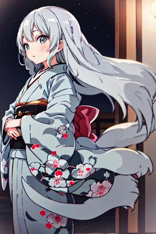 <lora:HotaruHiraiwaR4:0.7>, HotaruHiraiwaR4, 1girl, grey hair, grey eyes,long hair, kimono, night