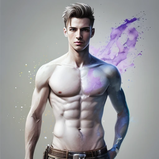 watercolor male, (modele pose, epic:1.0) . soft, blended, transparent, fluid