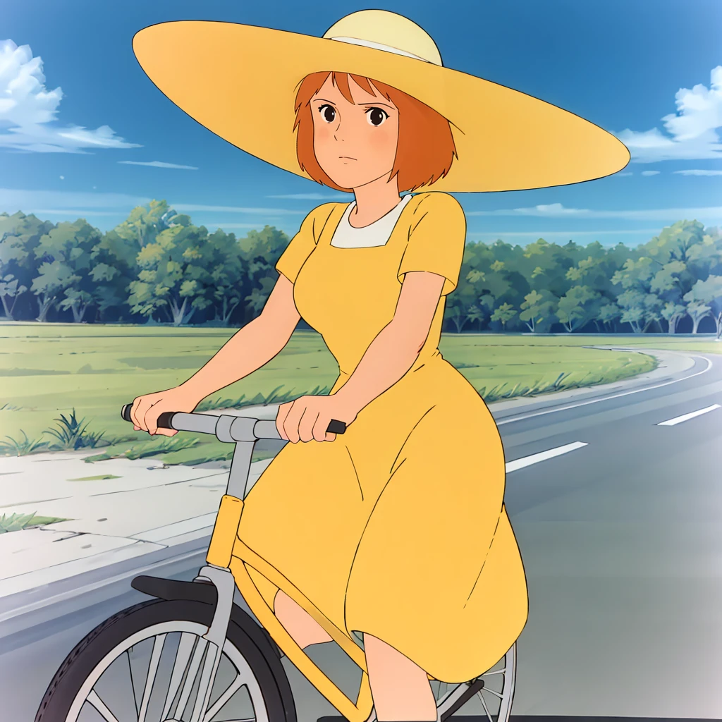 <lora:Monsley005:0.7>,<lora:add_detail:0.5>,<lora:boldline:-0.3>,<lora:noline:0.3>,
Monsley,1girl,solo,
sun hat,
yellow_dress,
bicycle,riding,