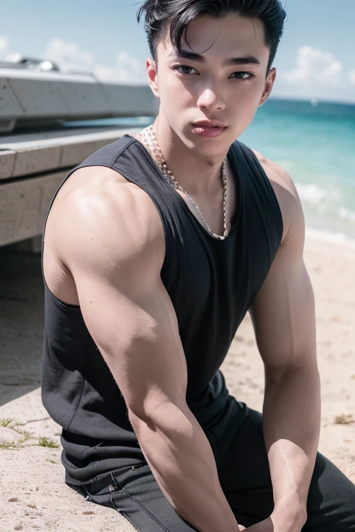 alec kevin, portrait, dynamic poses, tank top, muscular, face, realistic, high quality (absurdres, highres, ultra detailed), ((masterpiece)), ((best quality:1.1)), High Resolution, 8k,1boy, best quality, masterpiece, (photorealistic:1.4), 8k raw photo, 4k, high quality, masterpiece, best quality, highres, dynamic poses, realistic, detailed skin, mature male, high contrast <lora:new new alec-kevin-000009:1> <lora:more_details:0.1>