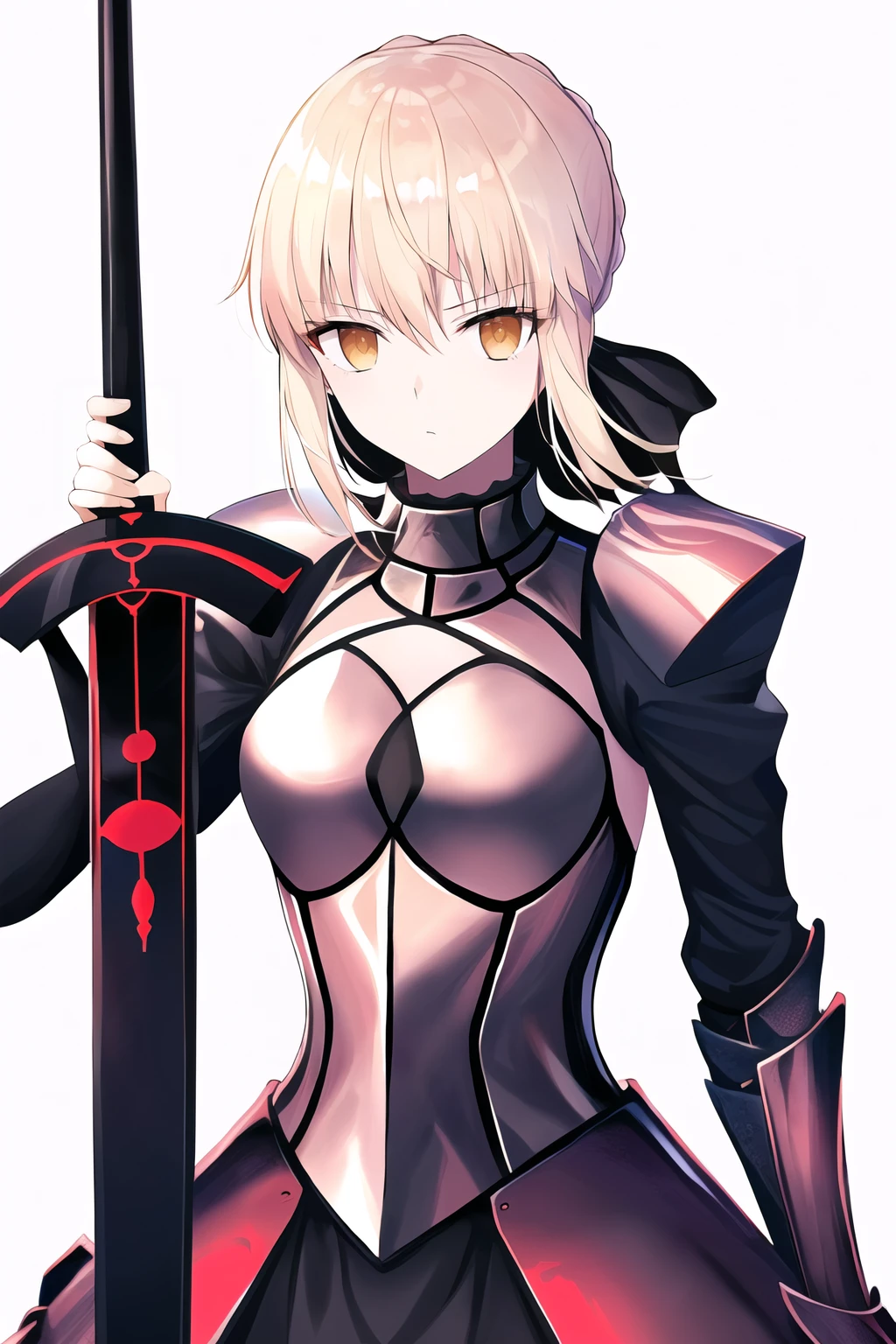(high quality, high resolution:1.3), 4k, masterpiece, (simple background, white background:1.3),
BREAK
<lora:Saber_Alter-12:0.9> Saber_Alter, armored dress, sword, holding, weapon, excalibur \(fate/stay night\), excalibur morgan \(fate\), holding sword, standing, upper body, cowboy shot, <lora:GoodHands-beta2:1.0>