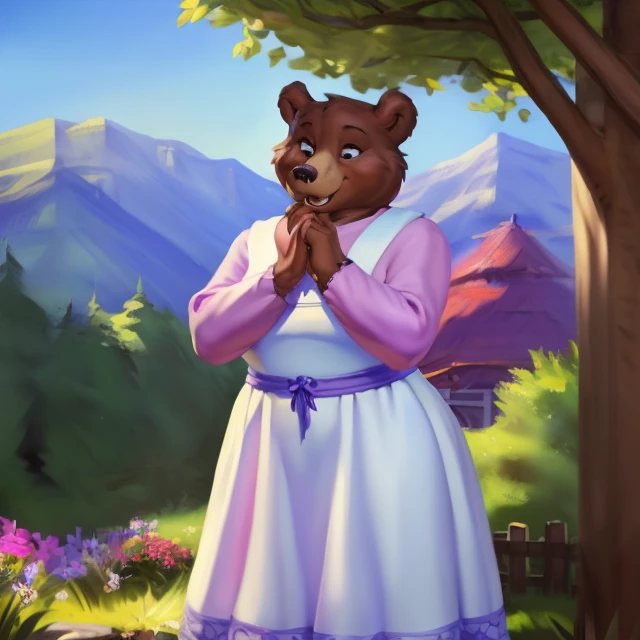 solo,
female,
bear,
dress,
slim body,
tall body,
<lora:Mother_Bear:1>,
uploaded on e621,
(detailed background, depth of field),
(intricate:1.1),
(high detail:1.2),
(soft focus),
(masterpiece, best quality, 4k, 2k, shaded, absurd res),
hyper realism,
by Chunie,
by CyanCapsule,
by Hallogreen