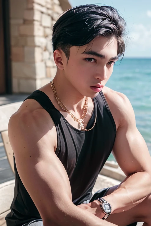 alec kevin, portrait, dynamic poses, tank top, muscular, face, realistic, high quality (absurdres, highres, ultra detailed), ((masterpiece)), ((best quality:1.1)), High Resolution, 8k,1boy, best quality, masterpiece, (photorealistic:1.4), 8k raw photo, 4k, high quality, masterpiece, best quality, highres, dynamic poses, realistic, detailed skin, mature male, high contrast <lora:new new alec-kevin-000009:1> <lora:add_detail:0.3>
