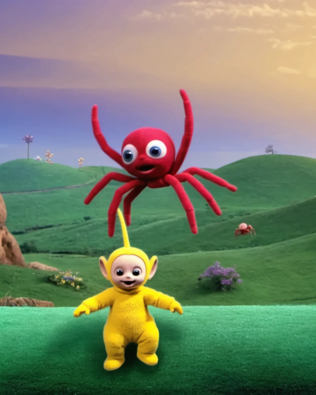 a spider,animal, teletubbiesxl, <lora:teletubbiesxl:0.4>,scenery in the background