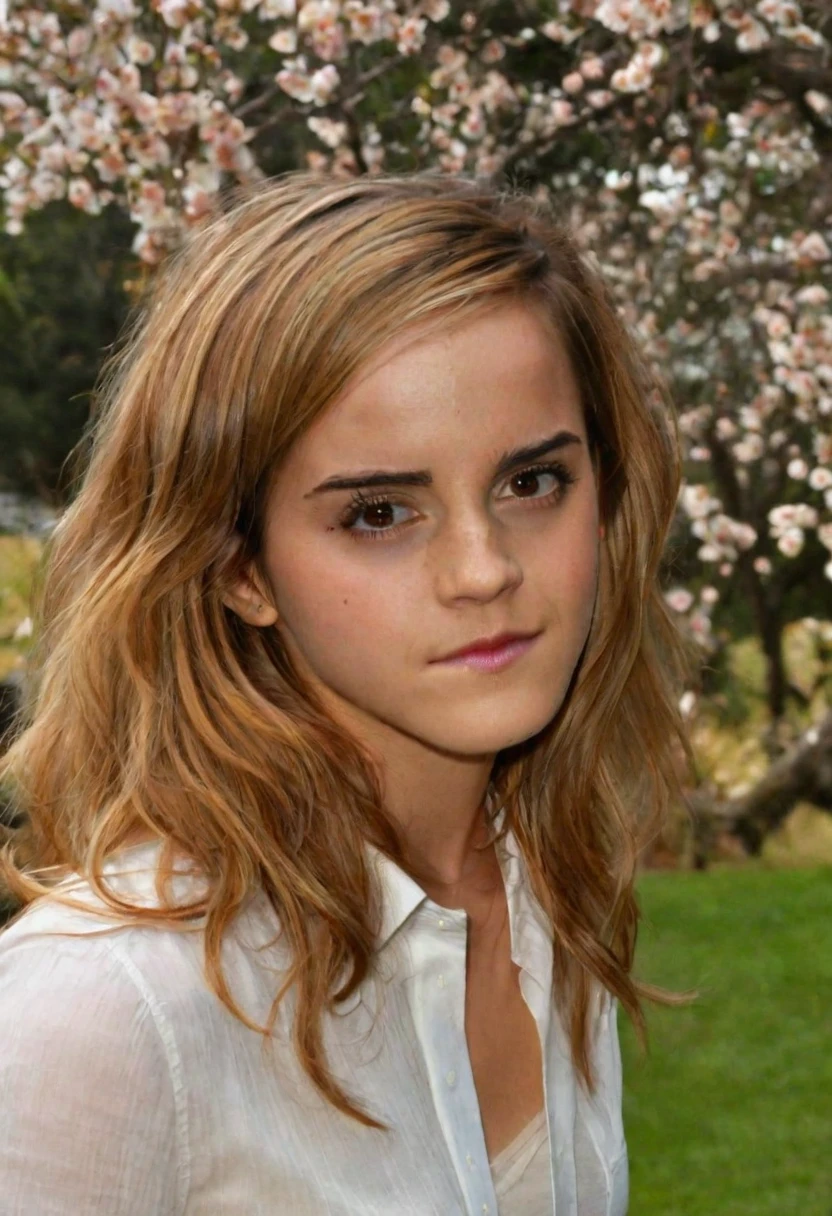 a beautiful picture of emma watson,long hair, detailed skin texture,masterpiece, face focus, photorealistic, woman, 4k, HDR, backlighting, bloom, light, RAW color photo,(fully in frame:1.1), (blush:0.5), (goosebumps:0.5), wearing a white shirt, <lora:3emmawat:0.95> , photorealistic, cinematic lighting, park background, outdoors