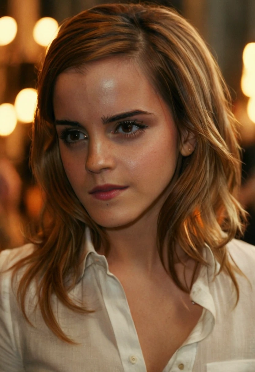 photo of Emma Watson sitting at a panel at comic-con, (wearing jeans and a tight grey shirt),(cleavage), extremely high quality RAW photograph, detailed background, intricate, Exquisite details and textures, highly detailed, ultra detailed photograph, warm lighting, artstation, 4k, sharp focus, high resolution, detailed skin, detailed eyes, 8k uhd, dslr, high quality, film grain, Fujifilm XT3,