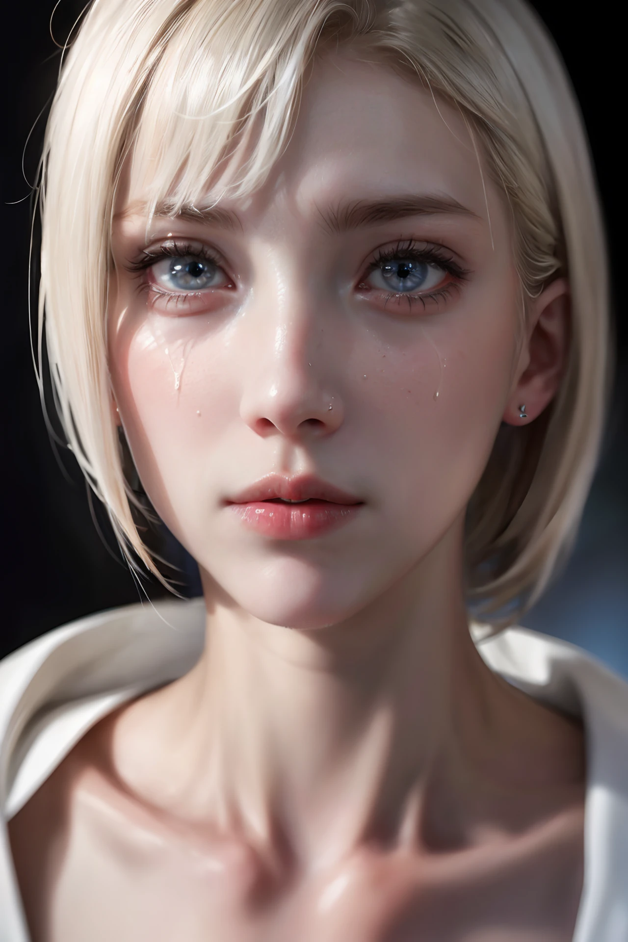 Masterpiece, 18 - year - old beautiful girl, beautiful eyes like pearl, extremely delicate facial depiction, heavy rain, medium shot, exaggerated perspective, poster, androgyny, fashion, dramatic lighting, strong tones, 32k UHD