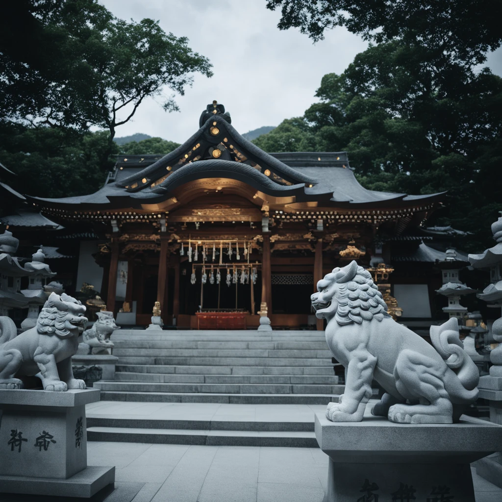 cinematic still best quality, ultra-detailed,
komainu, jinzya, statue, shrine, outdoors, tree, stairs, scenery, real world location, stone lantern, fence, day, architecture, night, sky, east asian architecture, building, realistic, photo background
<lora:sd_xl_offset_example-lora_1.0:0.5>   <lora:Jinzya_SDXL_V1:1> . emotional, harmonious, vignette, highly detailed, high budget, bokeh, cinemascope, moody, epic, gorgeous, film grain, grainy