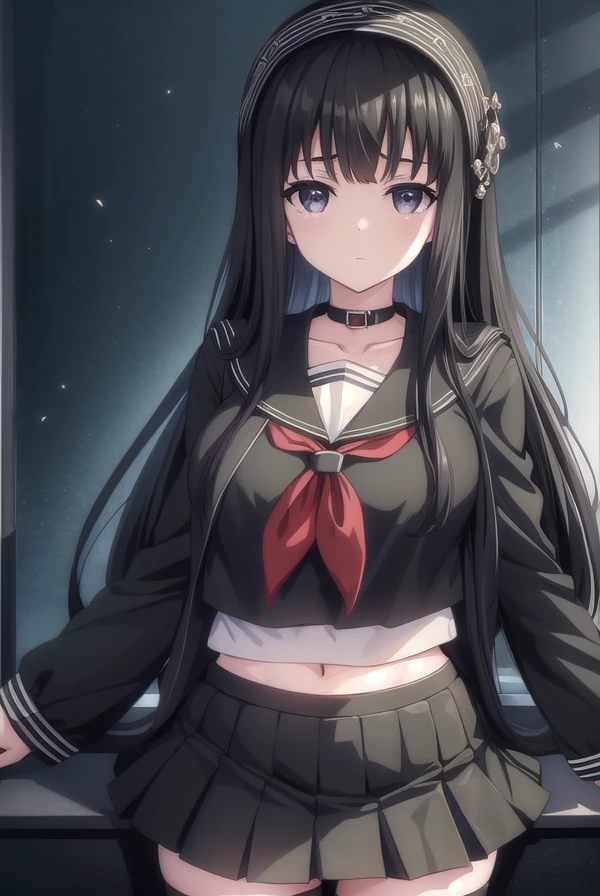 rinnebyakuya, <lora:rinne byakuya ova-lora-nochekaiser:1>,
rinne byakuya, long hair, bangs, black hair, (black eyes:1.5), blunt bangs,
BREAK skirt, thighhighs, long sleeves, school uniform, serafuku, choker, black thighhighs, black skirt, collar, zettai ryouiki, black serafuku,
BREAK indoors, classroom,
BREAK looking at viewer, (cowboy shot:1.5),
BREAK <lyco:GoodHands-beta2:1>, (masterpiece:1.2), best quality, high resolution, unity 8k wallpaper, (illustration:0.8), (beautiful detailed eyes:1.6), extremely detailed face, perfect lighting, extremely detailed CG, (perfect hands, perfect anatomy),