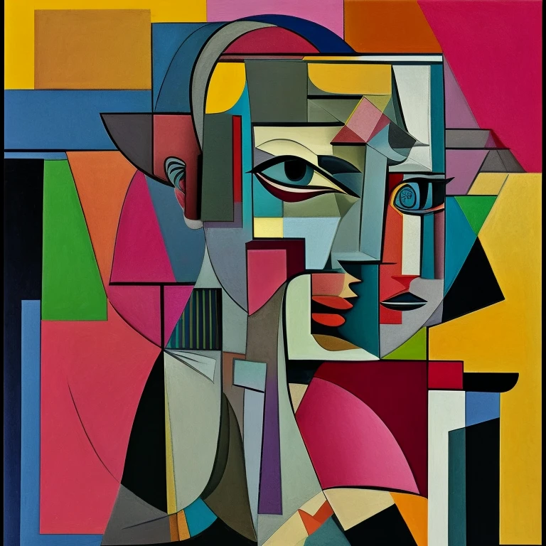 Picasso style . Cubist, geometric, abstract, innovative,