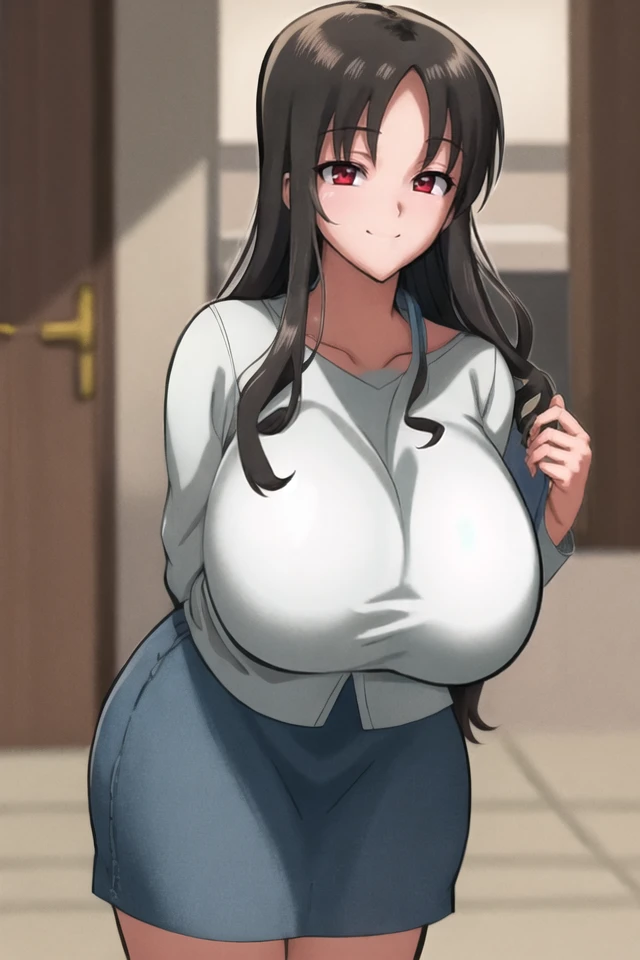 High quality, a cartoon picture of a woman with glasses posing for the camera, big breasts, oppai, thicc, with a large breasts, (sfw) safe for work, breasts covered and sfw, with large breasts, big breasts!!, sfw huge breasts, big breasts!, tracer in a skintight dress, giantess art, oppai cyberpunk, [ 4 k digital art ]!!, webtoon.