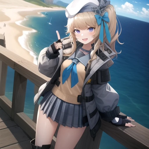 detailed eyes and face、(Mastepiece、highest quality)、(Perfect athletic body:1.2)、(Detailed hair)、Super detailed、Anime Style、whole body、solo、Sailor Girl、Giant anchor、Shaped teeth、Black Hair、Blonde、Wearing sneakers、Stand on board、8K High Resolution、White background、whole body、highest quality、Masterpiece、Official Art、The best composition、Wind、deep focus,absurdres、detailed eyes and face、minaba hideo、 Grim Reaper's Scythe、White and blue sailor uniform、Sailor hat、anchor、⚓⚓、salute、