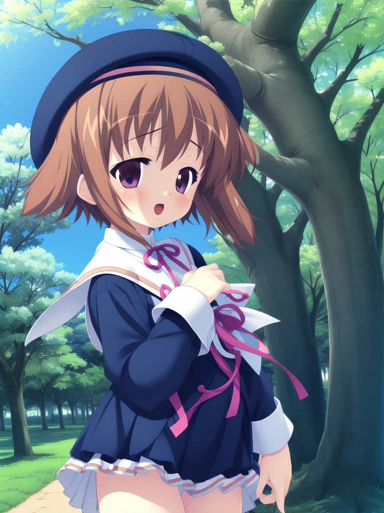 <lora:TakamoriNatsuki:1>TakamoriNatsuki, solo, hat, brown hair, school uniform, blush, 1girl, lamppost, short hair, tree, purple eyes, outdoors, 1boy, male focus, otoko no ko, child
((((masterpiece)))), high quality, very_high_resolution, large_filesize, full color