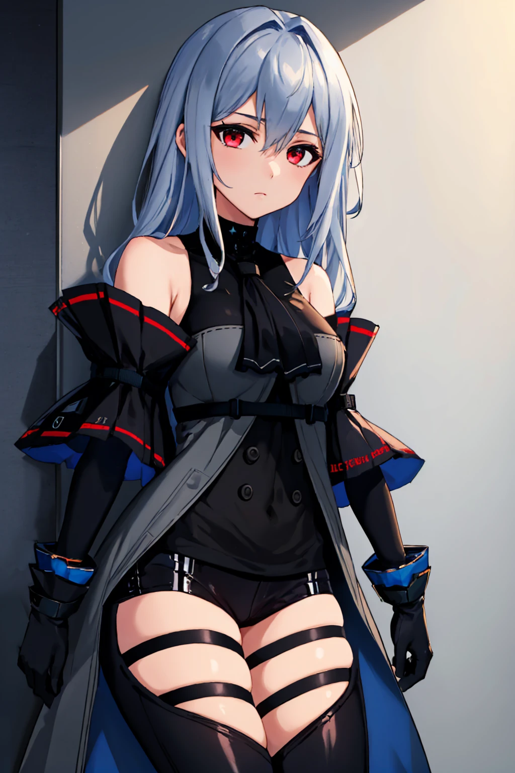 Silver-haired woman、One woman、cute little、20yr old、AI、Black clothe、plugsuit、top-quality