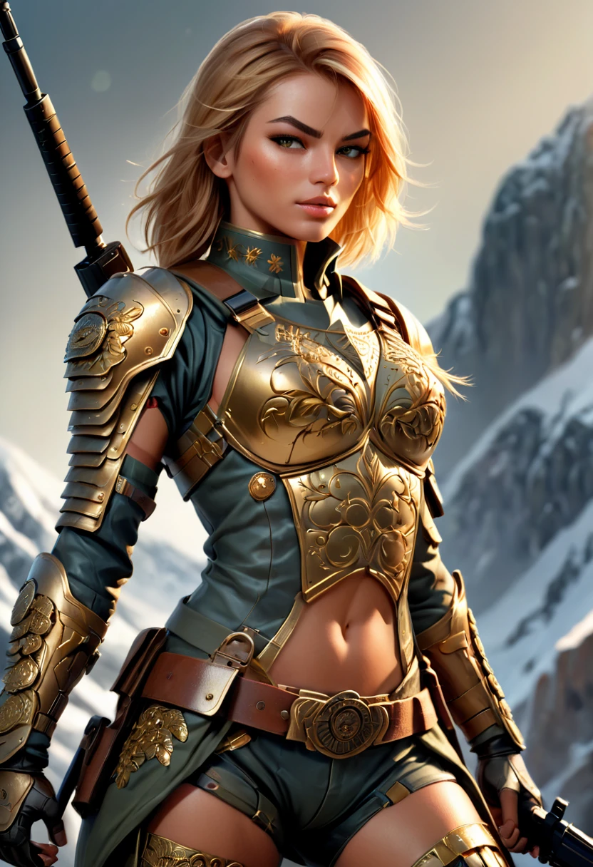 Illustration, sexy elite soldier, mercenary, skilled warrior, mstltmrc, intricate details, natural lighting, masterpiece, highly detailed