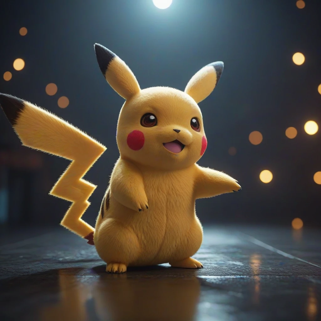cinematic shot of a glowing pikachu, global illumination raytracing, cinematic lighting, depth of field bokeh, mystical and magical world