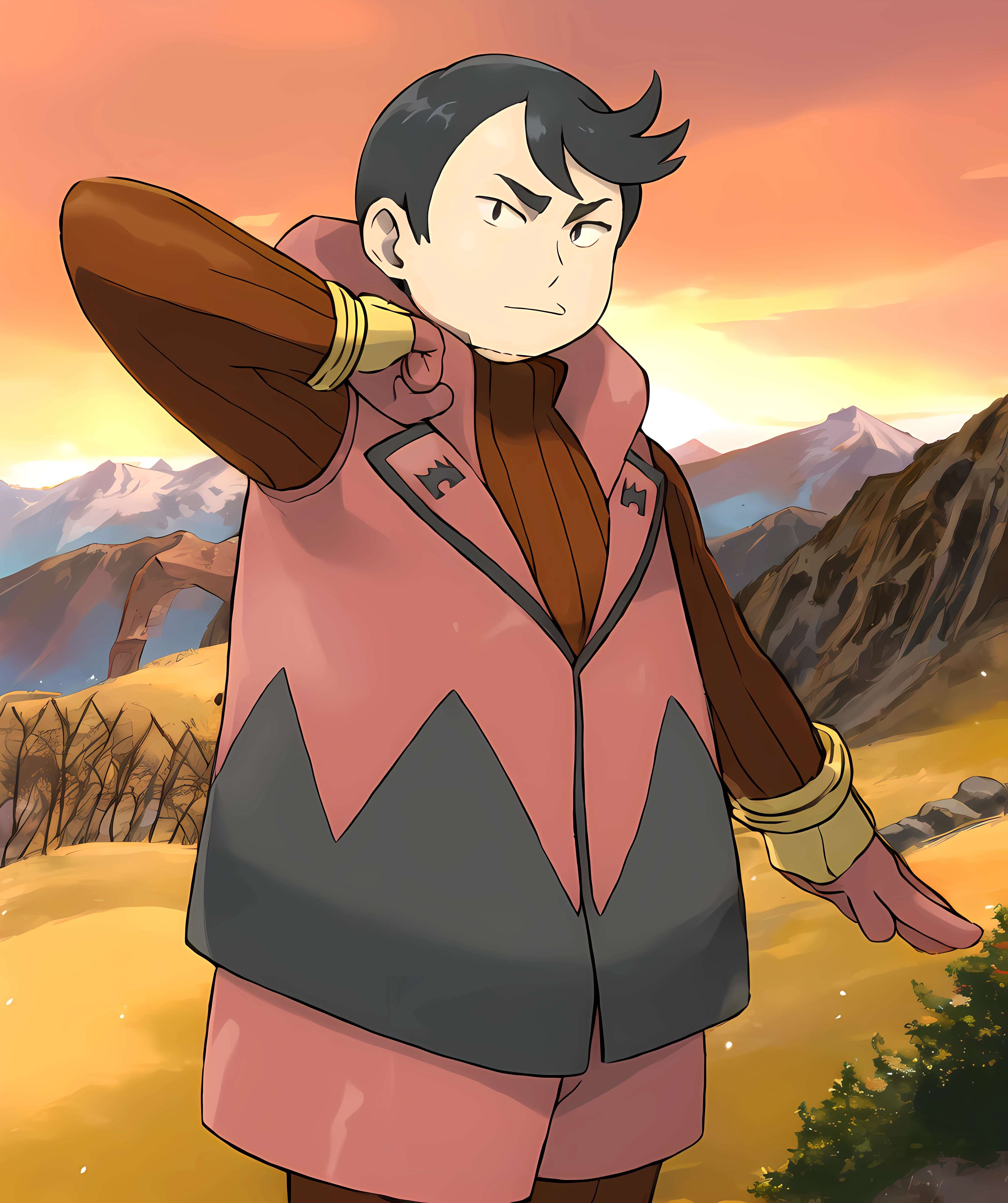 tabitha, sugimori ken \(style\), mountain, standing, looking to viewer, 1man, male focus <lora:Tabitha:0.8> <lora:pokemon_v3_offset:1>