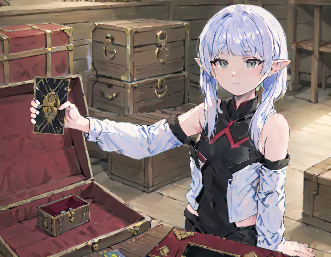 masterpiece,solo,anime-style,a Lucy1024 holding a vga card in her one hand,<lora:frieren_meme-000014:0.85>,room, treasure chest <lora:Lucy1024:0.8>