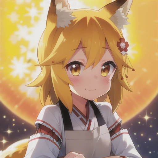 <lora:senko_2023-04-03_nai_no-vae_lr_1e-3_dim64:1>, 1girl, animal ear fluff, animal ears, bangs, blonde hair, blush, english text, flower, fox ears, fox girl, fox tail, hair between eyes, hair flower, hair ornament, holding, japanese clothes, looking at viewer, miko, monochrome, mouth hold, ribbon trim, ribbon-trimmed sleeves, sen, short hair, skin fang, sky, smile, solo, upper body, wavy mouth, wide sleeves, <lora:GoodHands-vanilla:1>