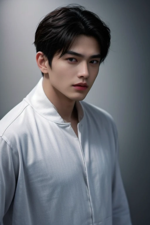 (masterpiece:1.21),(bestquality:1.21),8k,high detailed,ultra-detailed,photography,award winning,documentary,Original Photo,Realisticity,solo,Studio lighting,High resolution scan,physically-based rendering,Cinematic Lighting,award winning work,depth of field,(low saturation:1.3),(1boy;1.4:1.1),a male,male focus,silm,Asian,handsome face,Well-Proportioned Hands,Real Skin Texture,White Marble Glowing Skin,model,thick eyebrows,(random_color_ Fashion_clothing:1.45),(random colo background:1.1),close-up view,(random stylish pose action:1.1),(portrait:1.22),Man Bun Haircut,Happy New Year