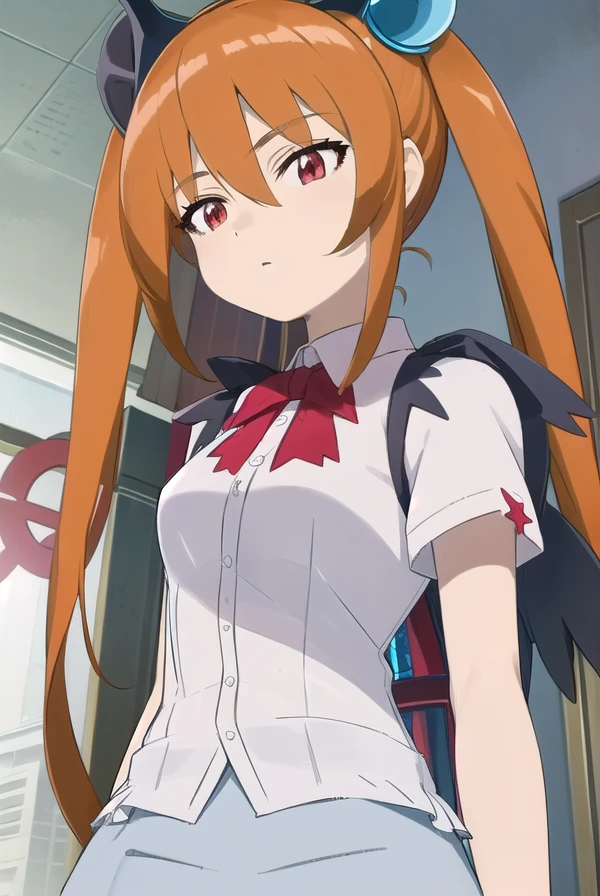 alisasoutherncross, <lora:alisa southernrcross movie-lora-nochekaiser:1>,
alisa southerncross, long hair, hair ornament, animal ears, twintails, (red eyes:1.3), cat ears, orange hair,
BREAK skirt, shirt, bow, white shirt, short sleeves, wings,
BREAK looking at viewer, (cowboy shot:1.5),
BREAK <lyco:GoodHands-beta2:1>, (masterpiece:1.2), best quality, high resolution, unity 8k wallpaper, (illustration:0.8), (beautiful detailed eyes:1.6), extremely detailed face, perfect lighting, extremely detailed CG, (perfect hands, perfect anatomy),
