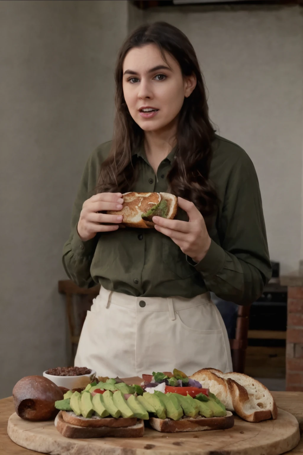 medium portrait photo of taylor_lorenz holding avocado toast, 8k uhd, high quality, dramatic, cinematic <lora:taylor_lorenz_10-000009:0.85>