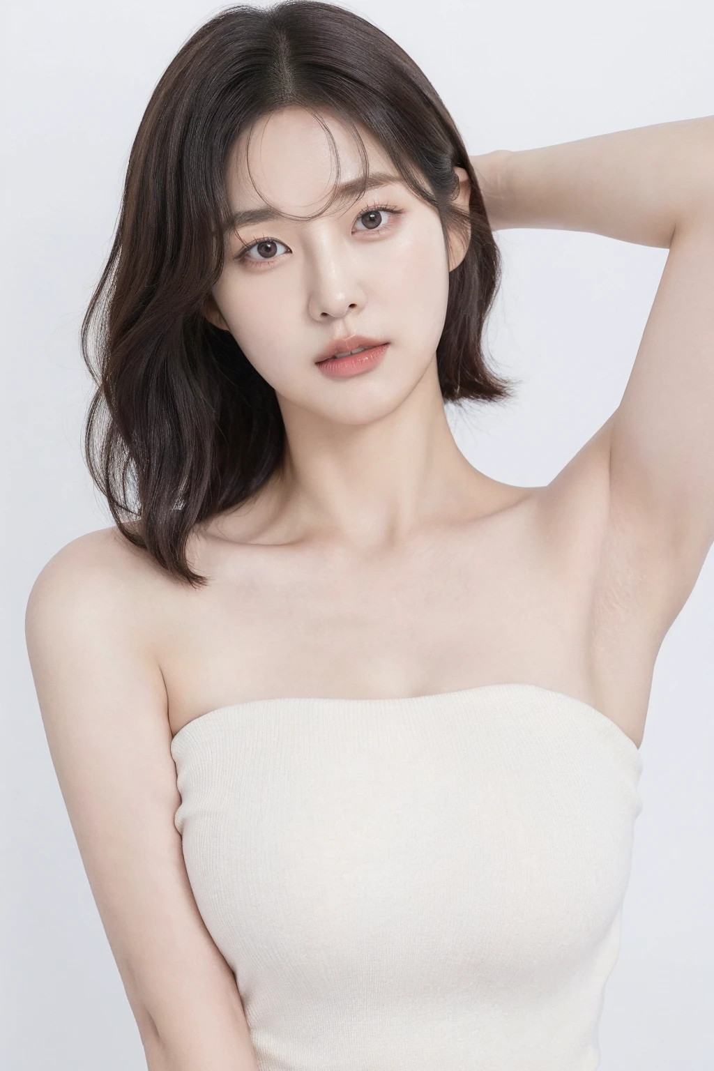 ((nude )), flat breast , white background, studio photo, studio, simple background, (photo realistic), (upper body shot :1.2), (open arms ):1.4, (8k UHD, best quality, masterpiece, ultra high resolution, photorealistic), (short hair , big eyes, sharp nose, perfect ratio cute face, perfectly beautiful, 22years old Korean beauty and sexy actresses, k-pop idol, girl), <lora:3:0.3> <lora:1:0.3> <lora:face:0.2> <lora:2:0.3> <lora:skin:0.5> <lora:studio_photography:0.3>