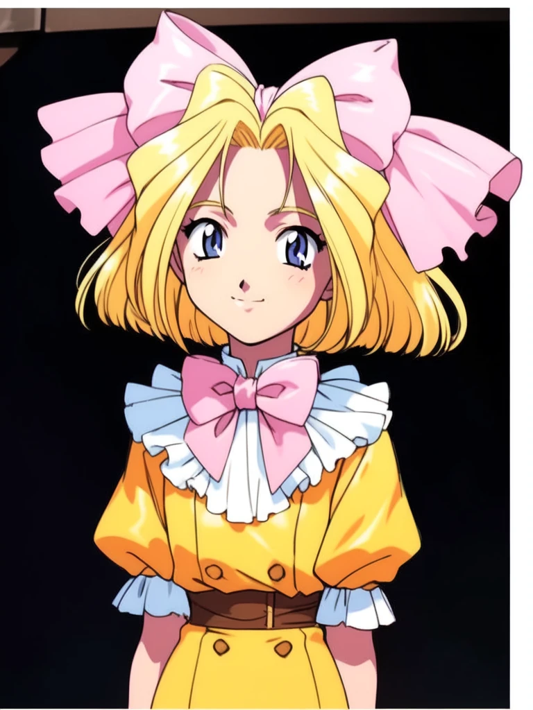 <lora:IrisChateaubriand:1>IrisChateaubriand, blonde hair, solo, 1girl, bow, ribbon, smile, cowboy Shot, child,