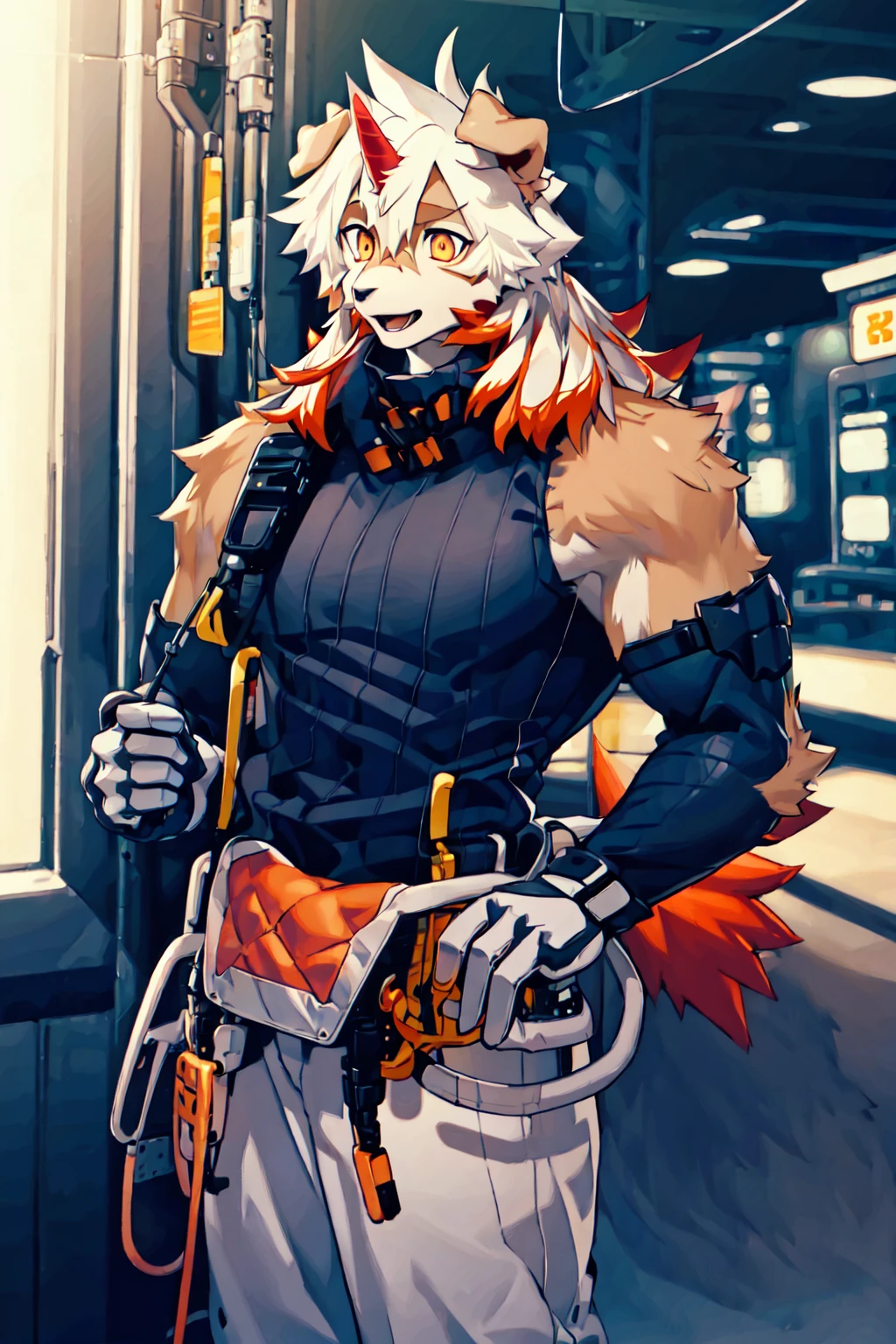 masterpiece,best quality,official art,extremely detailed CG unity 8k wallpaper,ultra-detailed,best illustration,best shadow,perfect lighting,<lora:hungv1:1>,hung,single horn,solo,furry,Hanging,cowboy shot,path,happy,