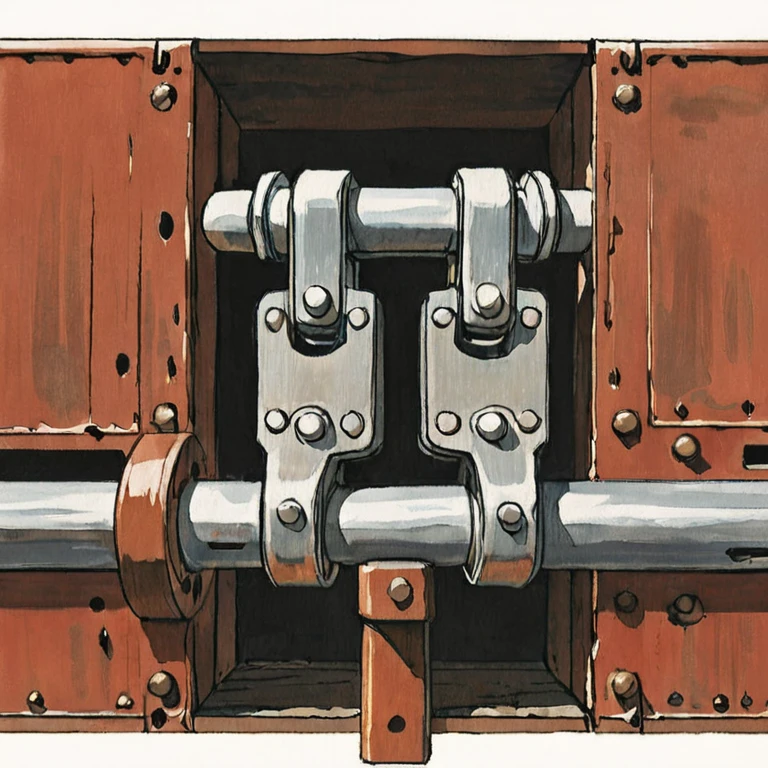 Illustration of a close-up of a train car coupler by David Macaulay <lora:David_Macaulay_Style_XL_The_Way_Things_Work-000006:1>