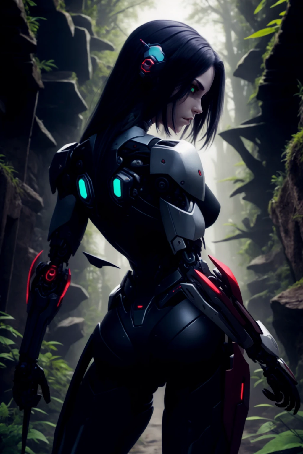 (nature:1.2), demon-cyborg