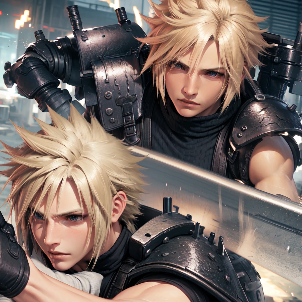 cloud, from final fantasy 7, headshot,


folds, black attire, belt ,


