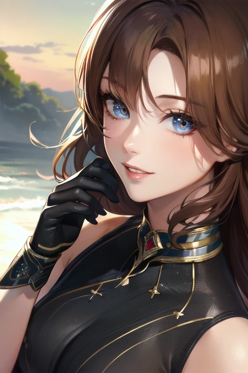 ((masterpiece)), ((best quality)), (ultra-detailed), absurdres, extremely detailed CG unity 8k wallpaper, Official Art, beautiful face, detailed hands, expressive eyes, upper body, close up, solo, scenery, illustration, dramatic lighting, standing, arm at side, seductive smile, parted lips, 1girl, lady, ((masterpiece)), , absurdres, HDR, <lora:GoodHands-vanilla:1>