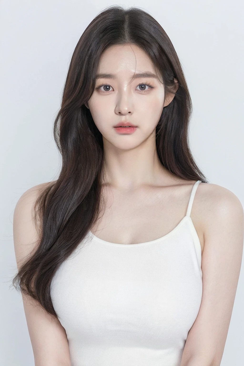 casual clothes , gigantic breast , ivory background, studio photo, studio, simple background, (photo realistic), (upper body shot :1.5), doggy style , (8k UHD, best quality, masterpiece, ultra high resolution, photorealistic), (big eyes, sharp nose, perfect ratio cute face, perfectly beautiful, 22years old Korean beauty and sexy actresses, k-pop idol, girl), <lora:3:0.3> <lora:1:0.3> <lora:face:0.2> <lora:2:0.3> <lora:skin:0.5> <lora:studio_photography:0.3>