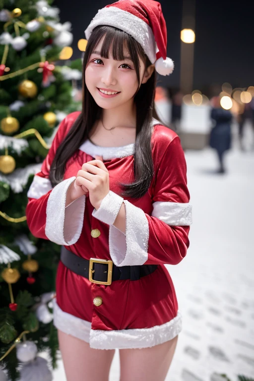1girl,(wearing santa girl costume:1.8),(RAW photo, best quality), (realistic, photo-realistic:1.4), masterpiece, an extremely delicate and beautiful, extremely detailed, 2k wallpaper, Amazing, finely detail, extremely detailed CG unity 8k wallpaper, ultra-detailed, highres, soft light, beautiful detailed girl, extremely detailed eyes and face, beautiful detailed nose, beautiful detailed eyes,cinematic lighting,at night, snow scenery,snow field,perfect anatomy,slender body,laughing, long hair <lora:moriyakyouka_lora-13:0.8>